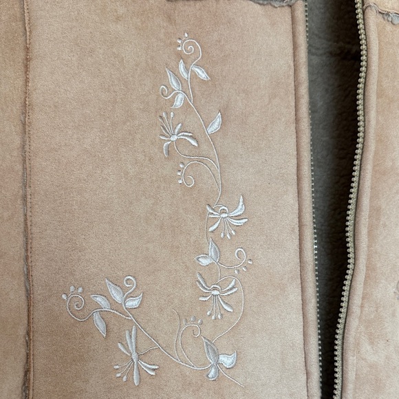Embroidered Tan Shearling Leather Jacket - Picture 3 of 5